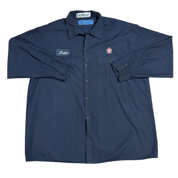 Cintas Comfort Flex Dark Blue Long Sleeve Button Down Work Shirt, Size 2XL - Picture 1 of 5